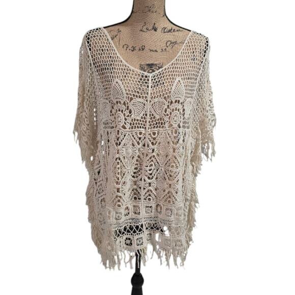 Cream Crochet Poncho‎ COVERUP Top Size XL - Picture 1 of 6